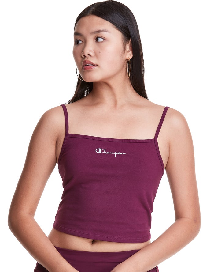 Champion Cropped Cami T-Shirt Dames - DonkerPaars - Belgie 4958UCPRZ